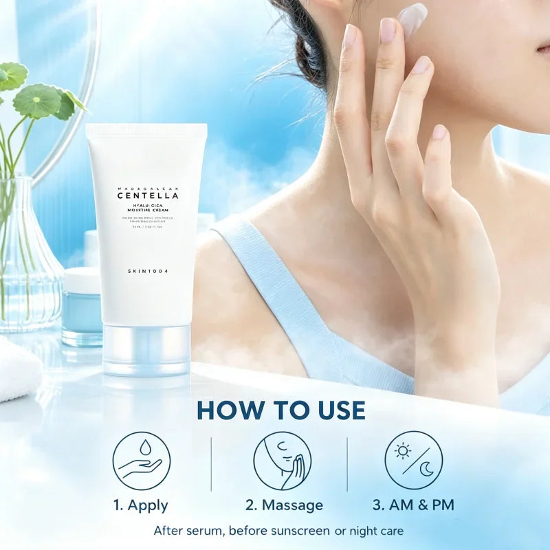 Korean Madagascar Centella Hyalu-Cica Moisture Cream,Hyaluronic Acid Deep Hydration Face Nourishing Moisturizer Cream 75ml