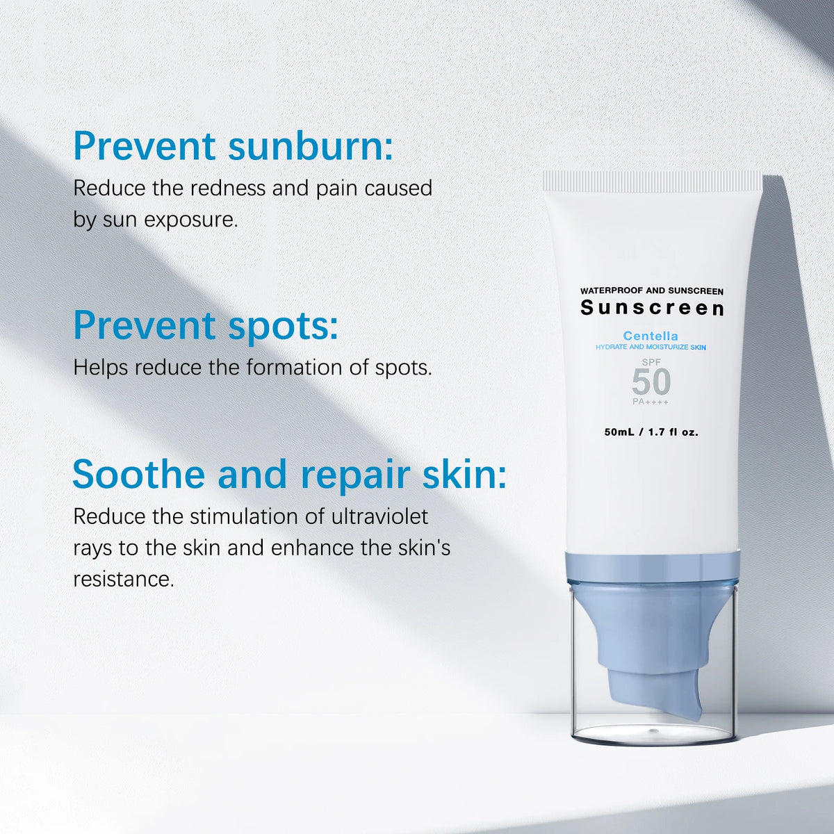 Centella UV Shield Cream SPF50 PA++++ 50ml - Waterproof Hydrating Sunscreen for Face & Body, Non-Greasy Protection.