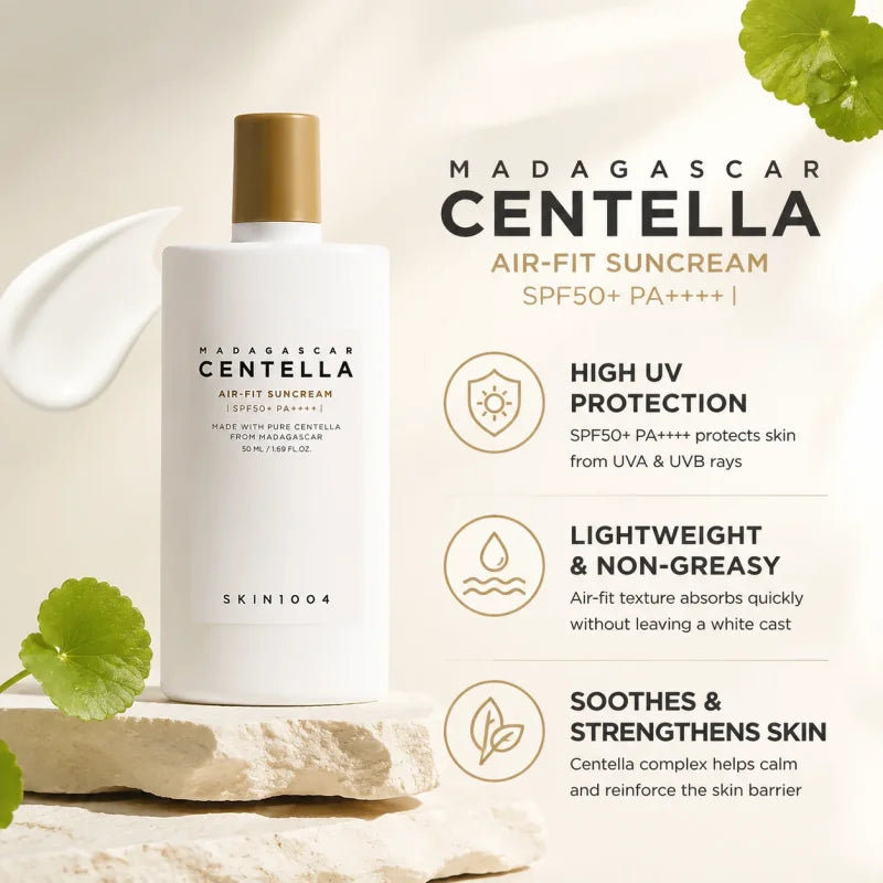 Korean Centella Air-fit Sun Cream,Tea‑Trica Sunscreen Milk and Poremizing Velvet Finish Sun Cream Face Anti-aging Skincare 50ml
