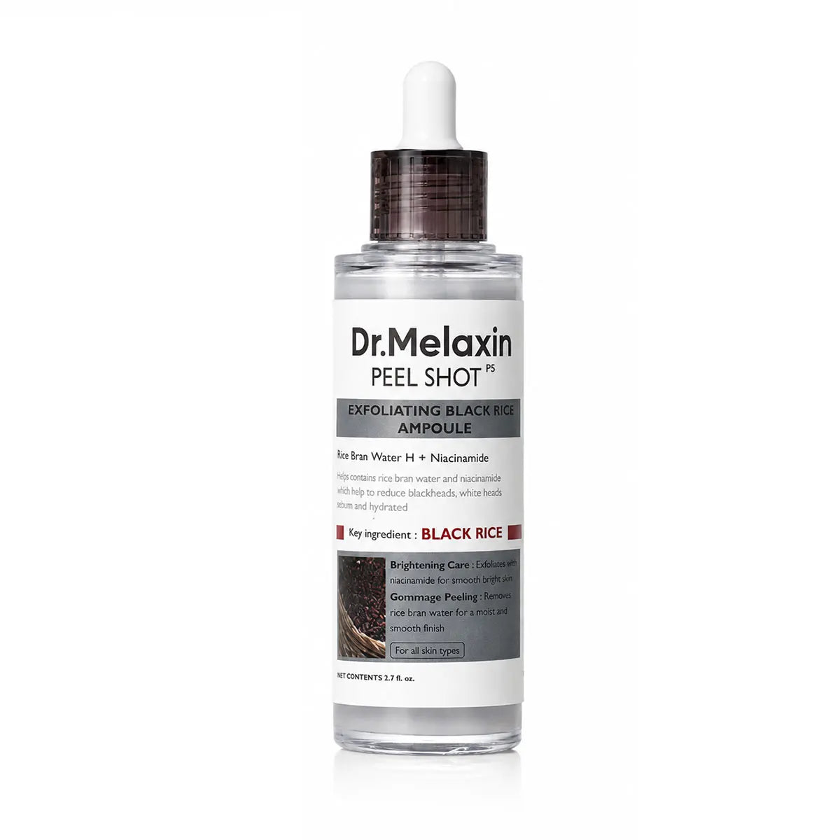 Dr.Melaxin PEEL SHOT EXFOLIATING BLACK RICE AMPOULE 80ml, Refine Texture, Soften Skin, Korean Cosmetics, Korean Skincare